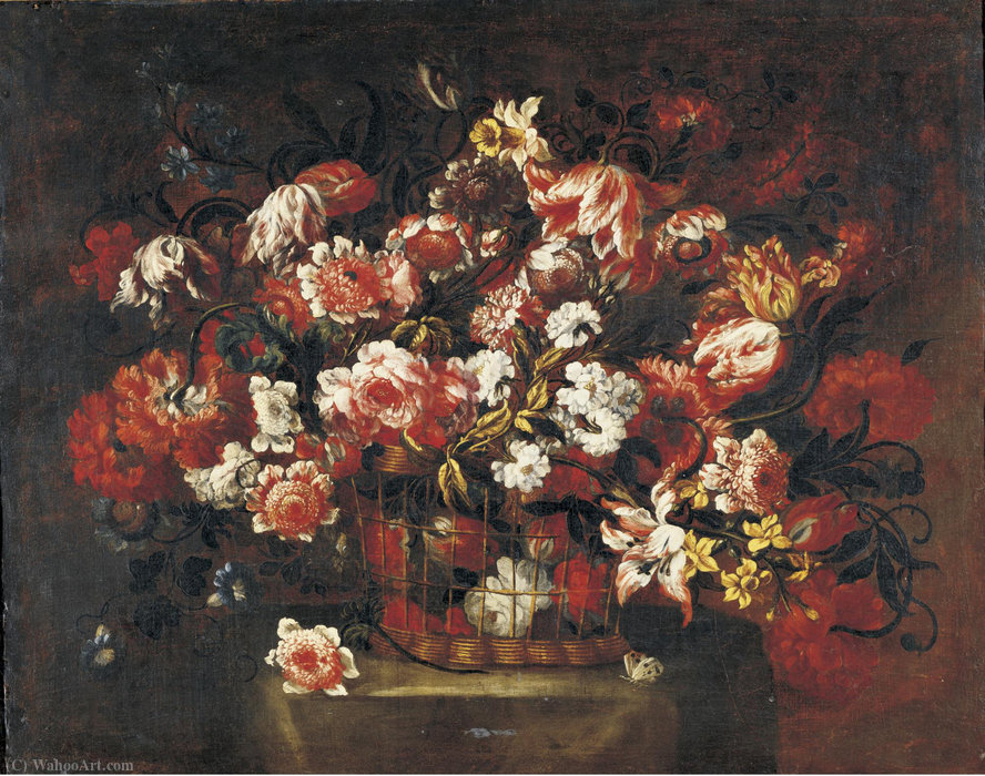 Wikioo.org - The Encyclopedia of Fine Arts - Painting, Artwork by Gabriel De La Corte - Still life of flowers in a basket