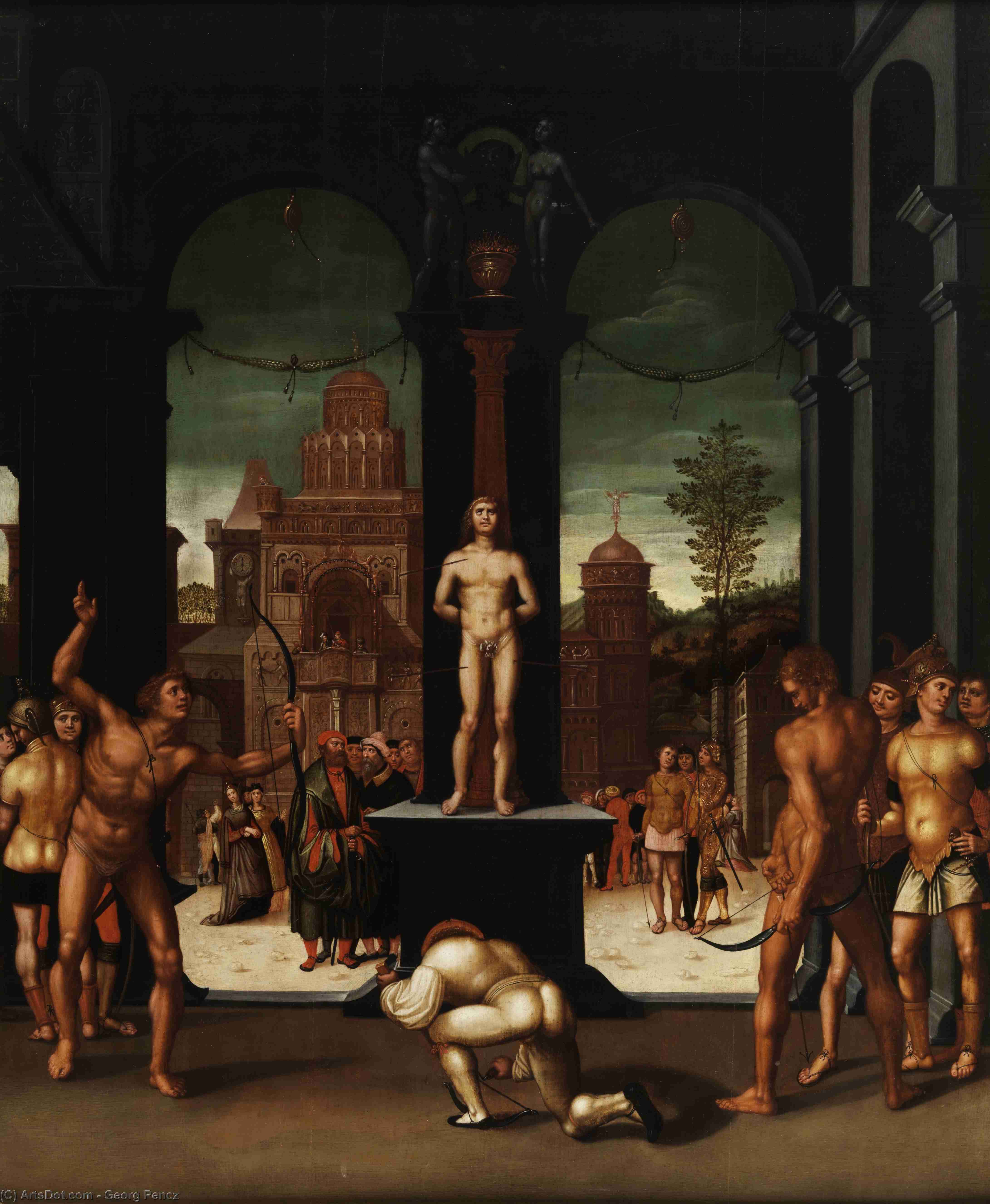 Wikioo.org - The Encyclopedia of Fine Arts - Painting, Artwork by Georg Pencz - The Martyrdom of Saint Sebastian