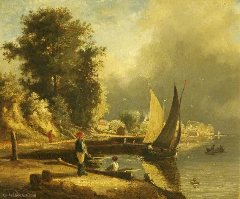 WikiOO.org - Encyclopedia of Fine Arts - Schilderen, Artwork George Vincent - Figures by a River