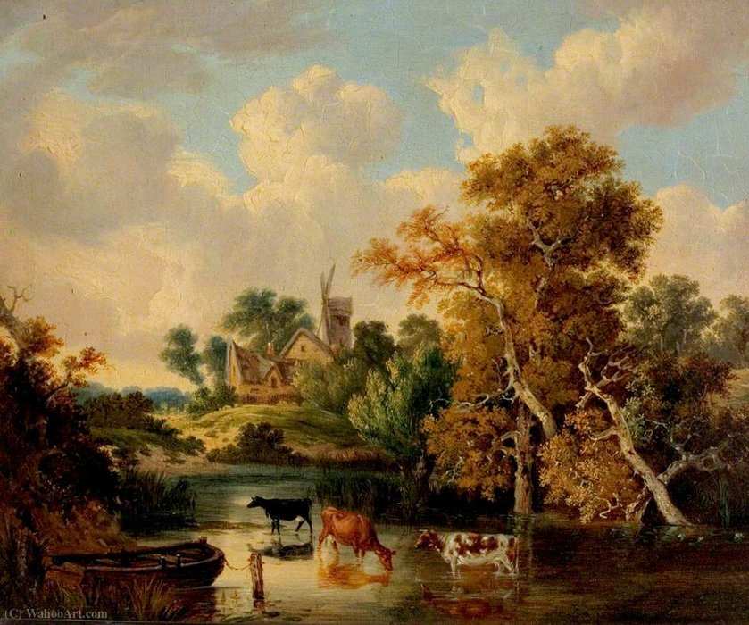 Wikioo.org - The Encyclopedia of Fine Arts - Painting, Artwork by George Vincent - Landscape with Cattle in a Pool