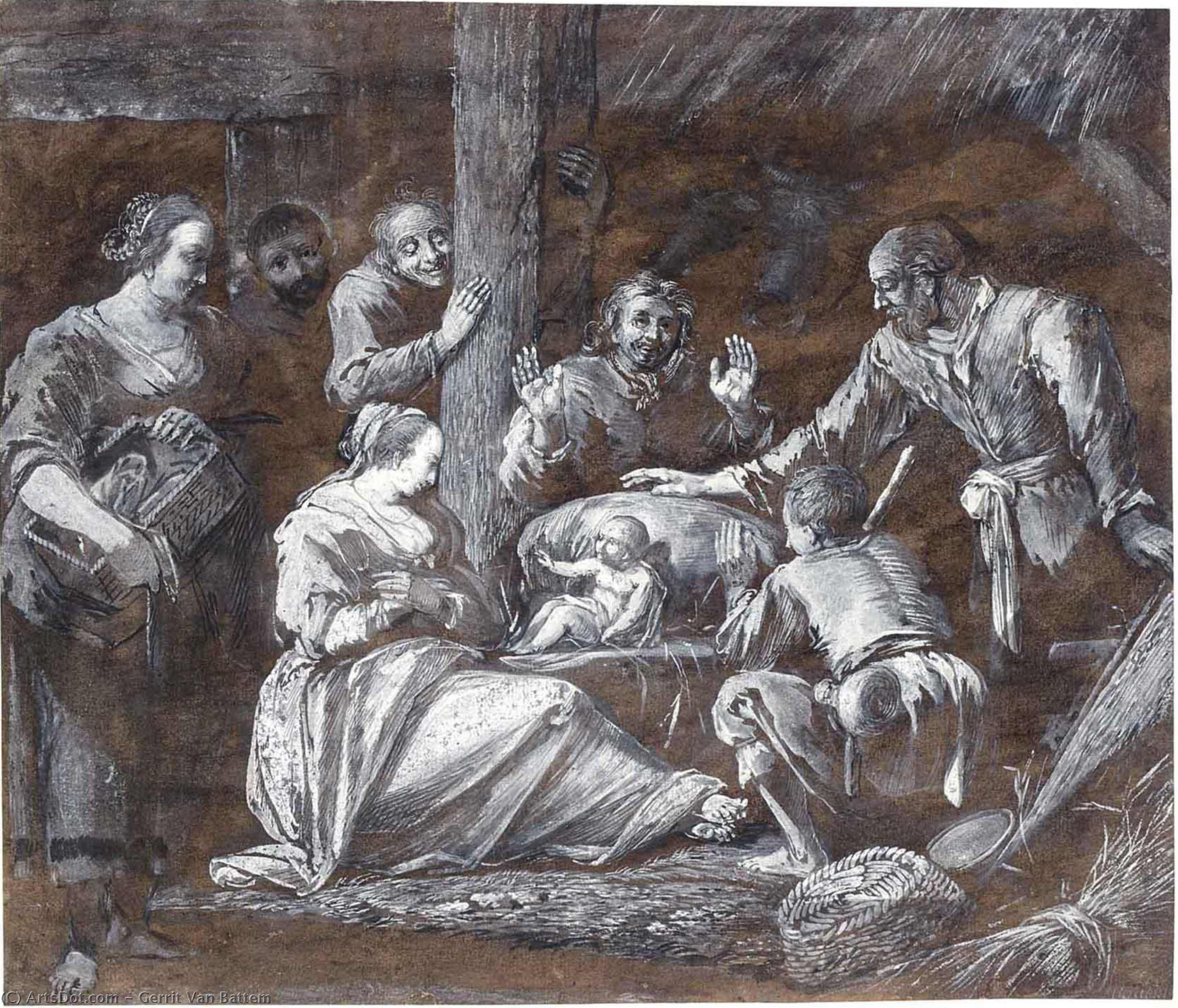 Wikioo.org - The Encyclopedia of Fine Arts - Painting, Artwork by Gerrit Van Battem - The adoration of the shepherds