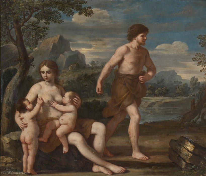 WikiOO.org - Εγκυκλοπαίδεια Καλών Τεχνών - Ζωγραφική, έργα τέχνης Giacinto Gimignani - Adam and eve with cain and abel