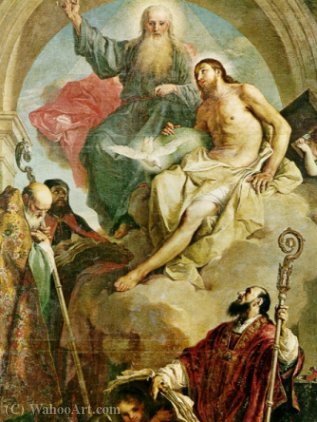 WikiOO.org - Εγκυκλοπαίδεια Καλών Τεχνών - Ζωγραφική, έργα τέχνης Giambettino Cignaroli - Holy Trinity with the Saints Niccolò, Basili and Gregory.