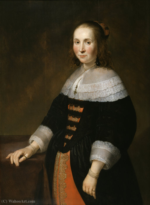 Wikioo.org – La Enciclopedia de las Bellas Artes - Pintura, Obras de arte de Gijsbert Gillisz De Hondecoeter (The Younger) - Retrato de una esposa