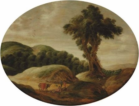 Wikioo.org - The Encyclopedia of Fine Arts - Painting, Artwork by Gillis I Peeters - A hilly landscape with travellers resting on a track