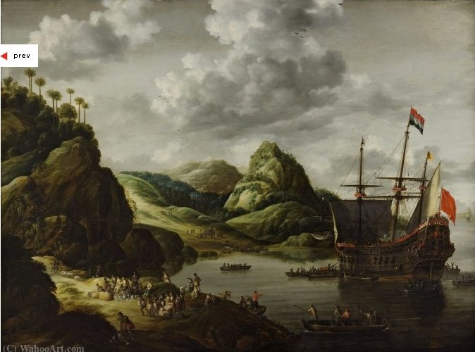 Wikoo.org - موسوعة الفنون الجميلة - اللوحة، العمل الفني Gillis I Peeters - Disembarkation of a Merchant Ship on Southern Shores