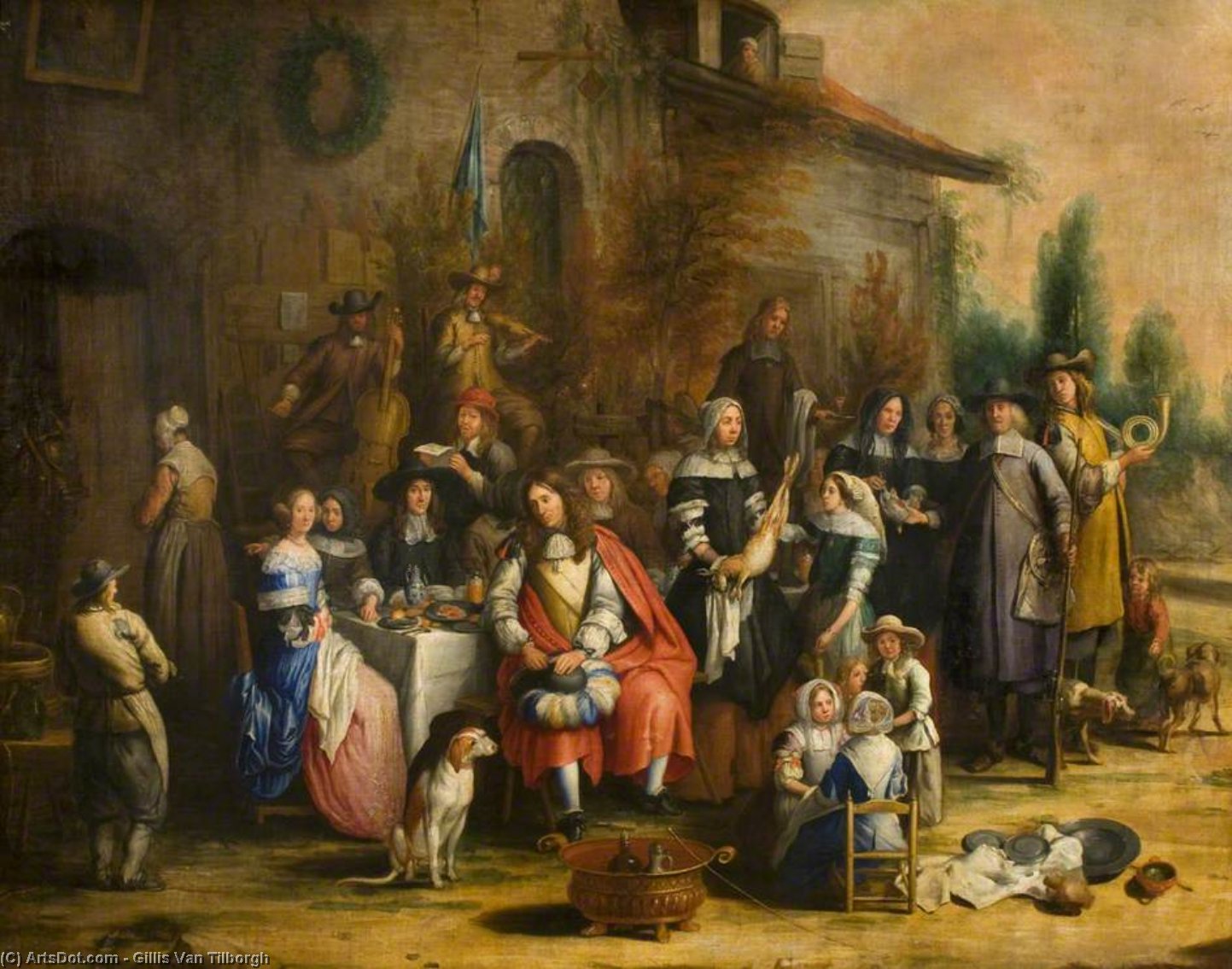WikiOO.org - Encyclopedia of Fine Arts - Maalaus, taideteos Gillis Van Tilborgh - Hunting Party outside an Inn