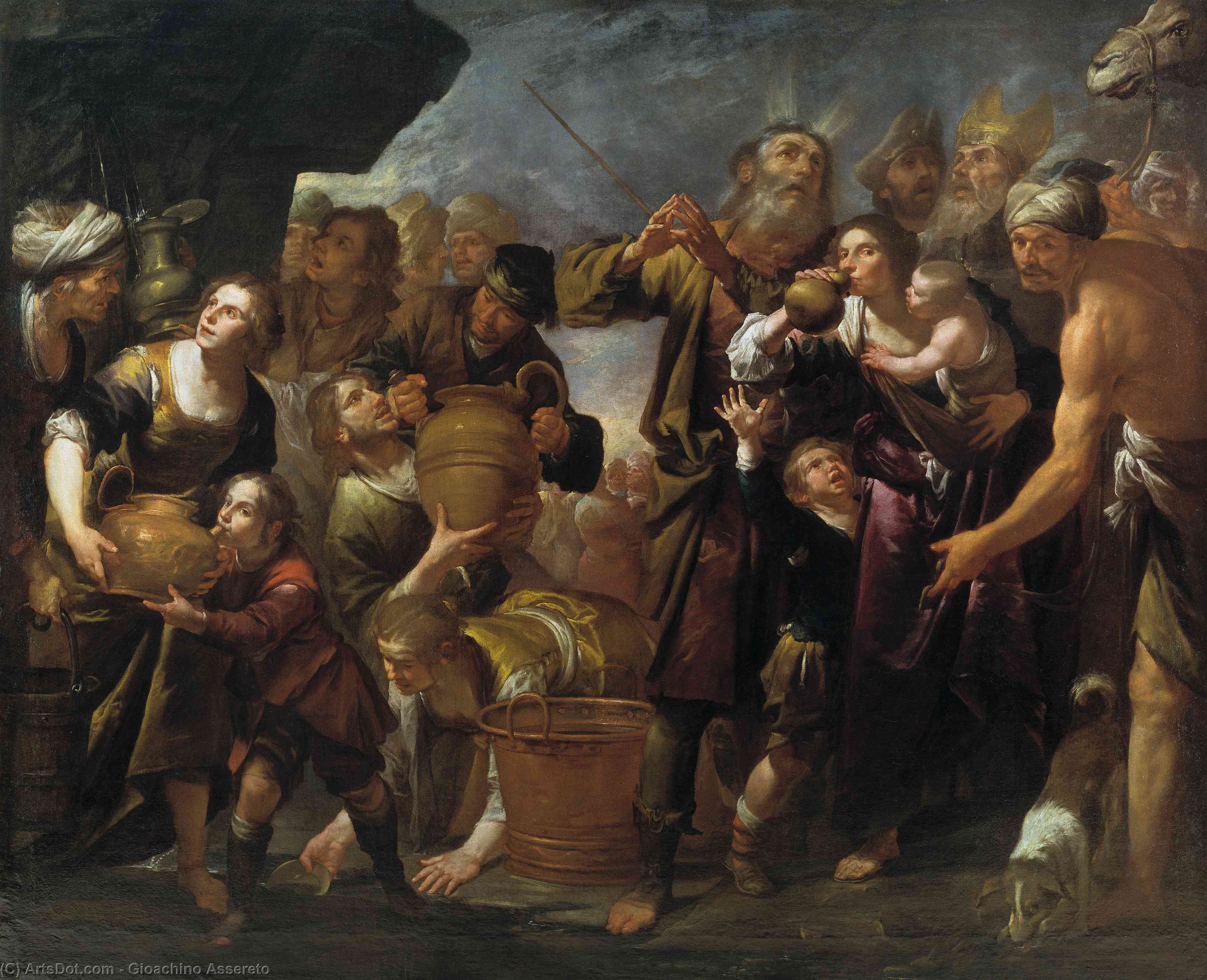 WikiOO.org - אנציקלופדיה לאמנויות יפות - ציור, יצירות אמנות Gioacchino Assereto - Moses and the water from the stone