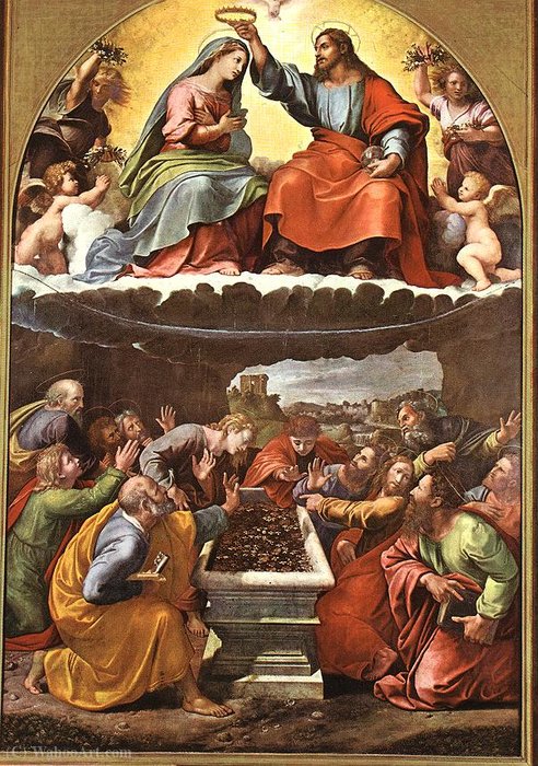 Wikioo.org - The Encyclopedia of Fine Arts - Painting, Artwork by Giovan Francesco Penni - Coronation of the Virgin (Madonna of Monteluce)
