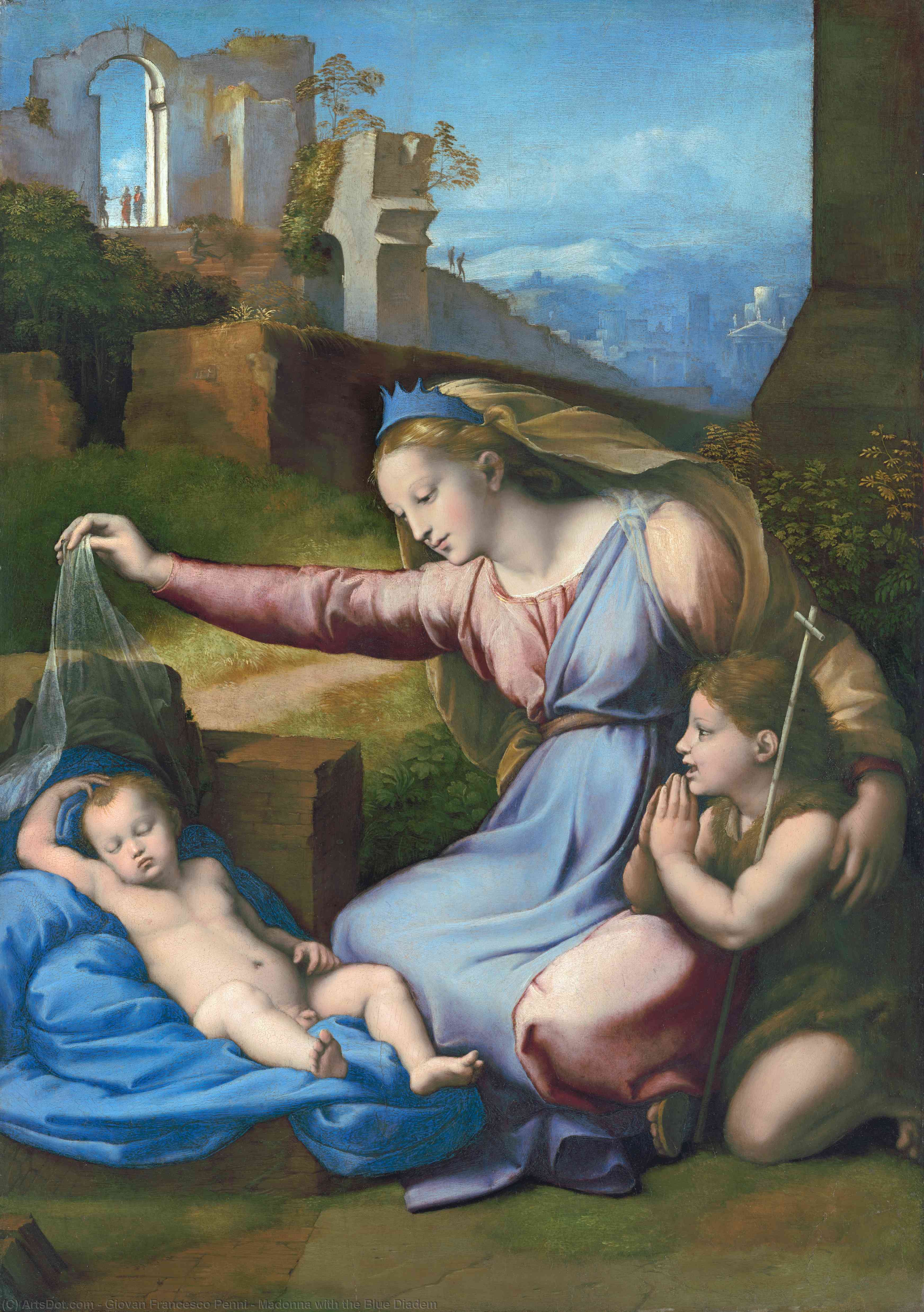 WikiOO.org – 美術百科全書 - 繪畫，作品 Giovan Francesco Penni - 麦当娜与 的  蓝色  王冠