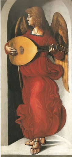 Wikioo.org - The Encyclopedia of Fine Arts - Painting, Artwork by Giovanni Ambrogio De Predis - Angel playing lute
