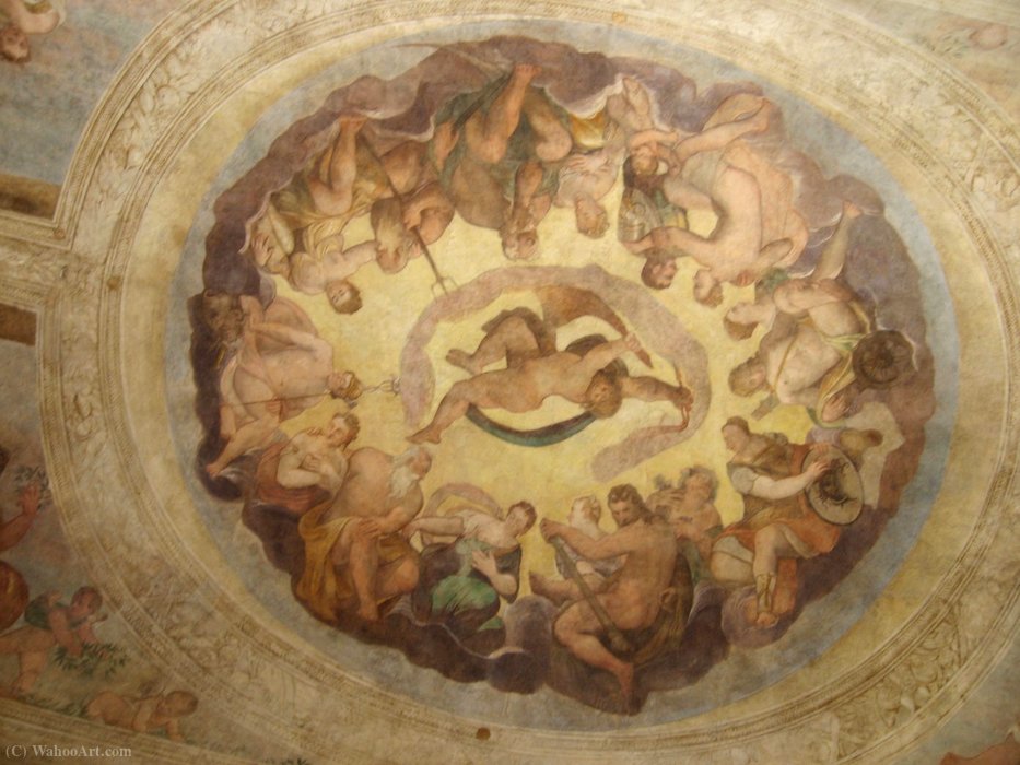 Wikioo.org - The Encyclopedia of Fine Arts - Painting, Artwork by Giovanni Antonio Fasolo - Villa Caldogno. Fresco on the lodge ceiling the Council of Gods. Attibuted to Giovanni Antonio Fasolo and others (before (1570).)