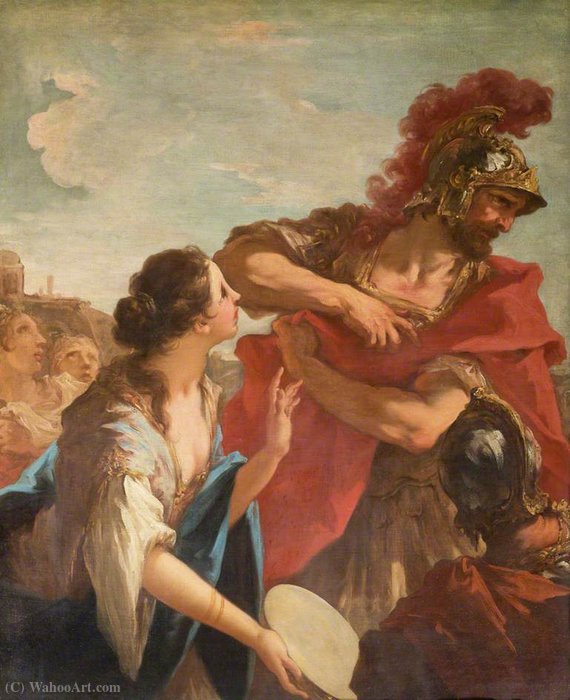 Wikioo.org – L'Enciclopedia delle Belle Arti - Pittura, Opere di Giovanni Antonio Pellegrini - Jefte ritorno dalla battaglia è accolto da sua figlia