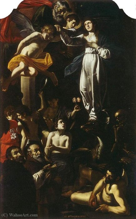 Wikioo.org - The Encyclopedia of Fine Arts - Painting, Artwork by Giovanni Battista Caracciolo - Immaculate Conception with Saints Dominic and Francis of Paola