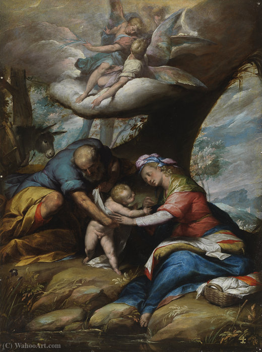 Wikioo.org - The Encyclopedia of Fine Arts - Painting, Artwork by Giovanni Battista Crespi - The Rest on The Flight into Egypt