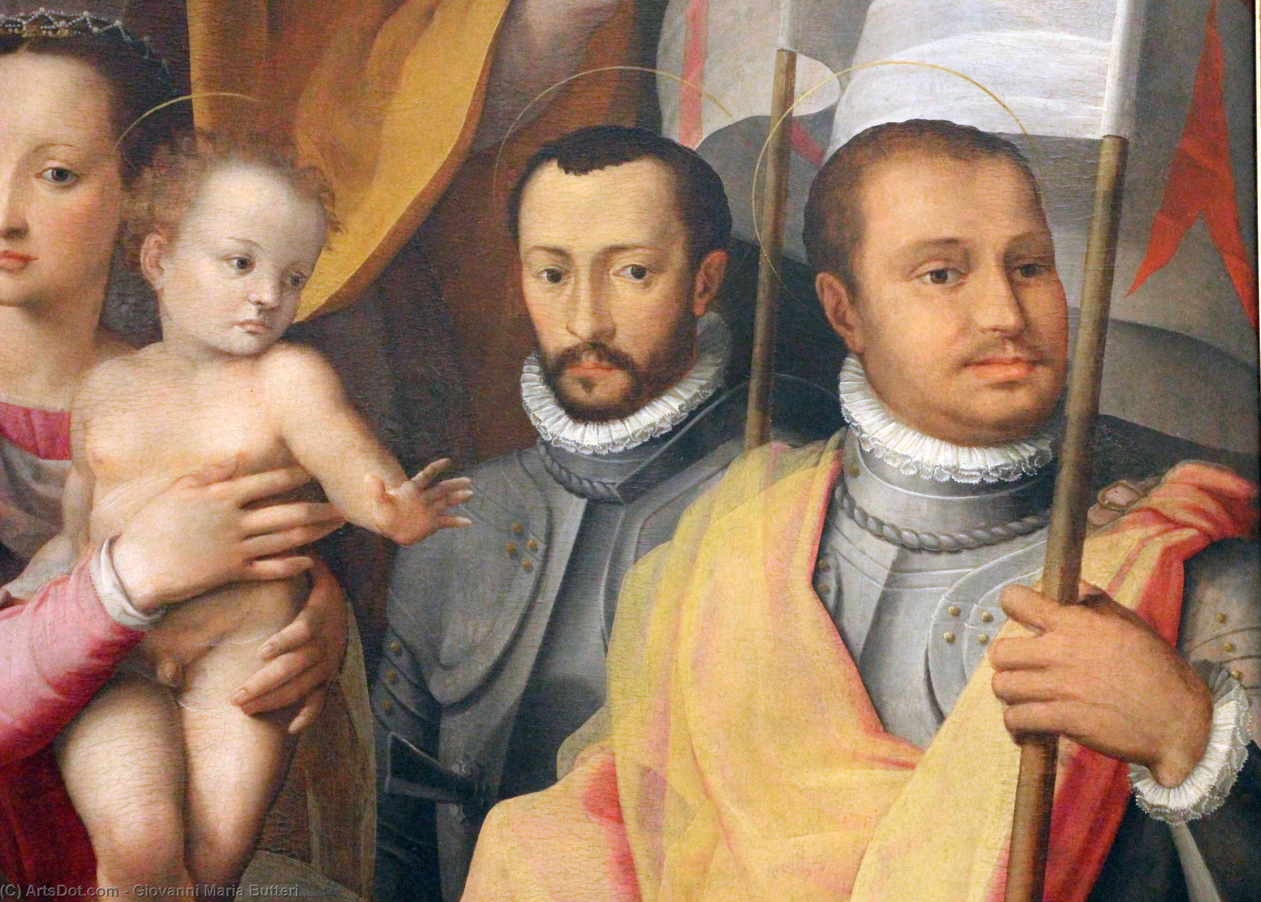 Wikioo.org - The Encyclopedia of Fine Arts - Painting, Artwork by Giovanni Maria Butteri - Enthroned Madonna and Child, s. anna, saints and characters family doctors(detail)