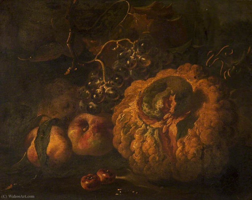 Wikioo.org - The Encyclopedia of Fine Arts - Painting, Artwork by Giovanni Paolo Spadino - A Melon and Other Fruit