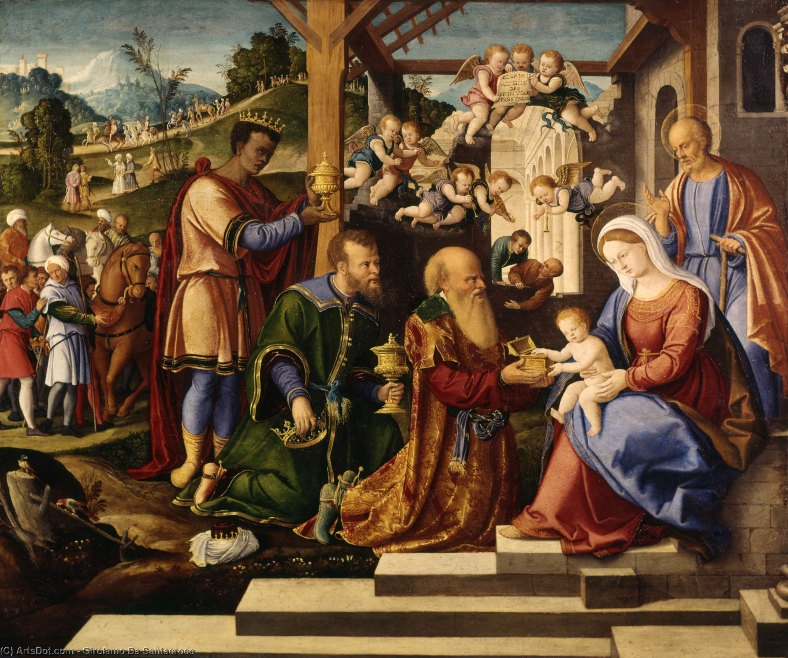 Wikioo.org - Bách khoa toàn thư về mỹ thuật - Vẽ tranh, Tác phẩm nghệ thuật Girolamo Da Santacroce - The Adoration of the Three Kings
