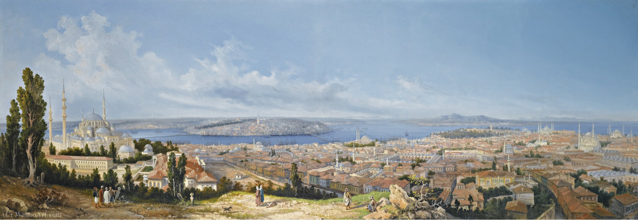 Wikioo.org - The Encyclopedia of Fine Arts - Painting, Artwork by Girolamo Gianni - Panoramic view of constantinople, view from beyazit