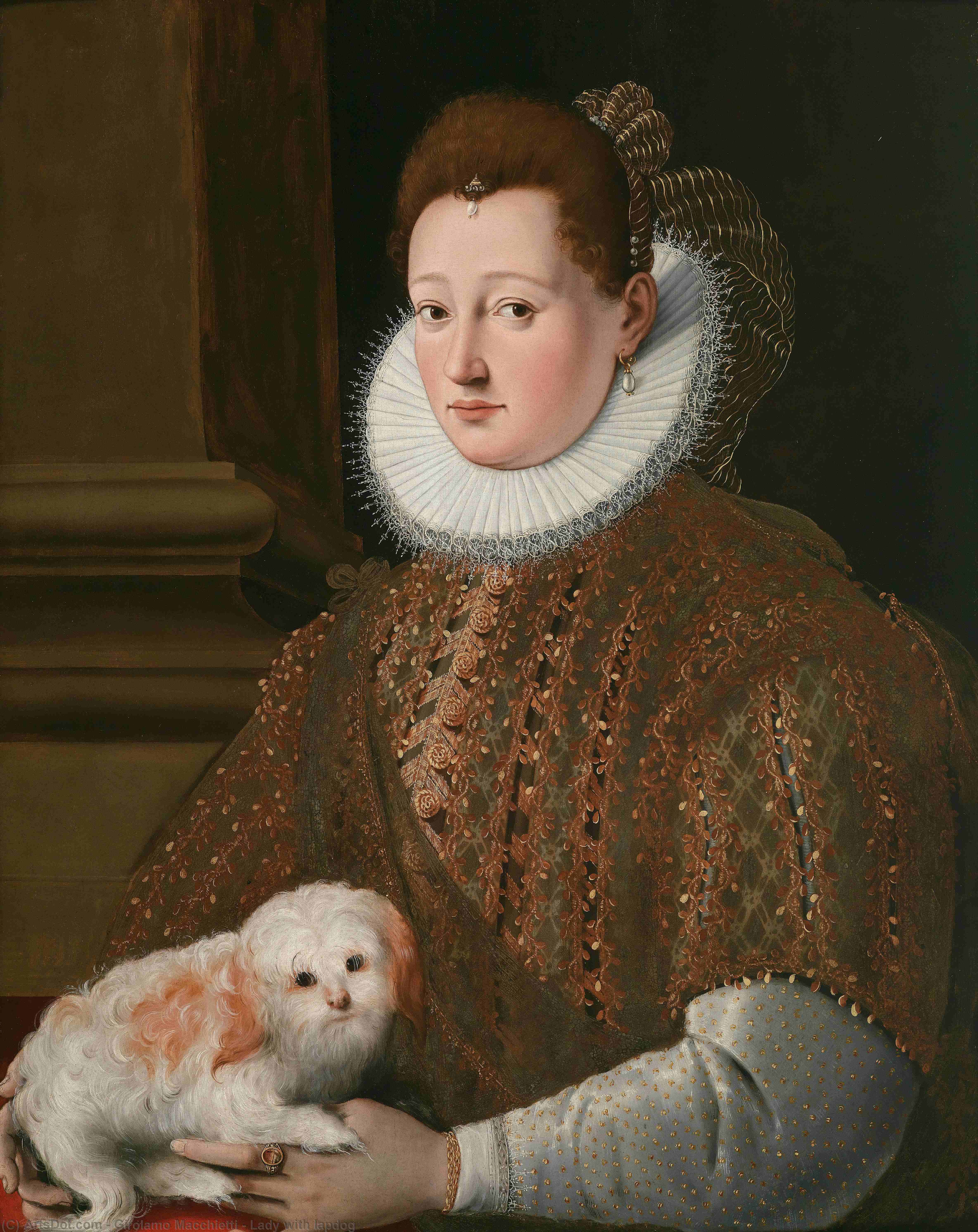 Wikioo.org - The Encyclopedia of Fine Arts - Painting, Artwork by Girolamo Macchietti - Lady with lapdog