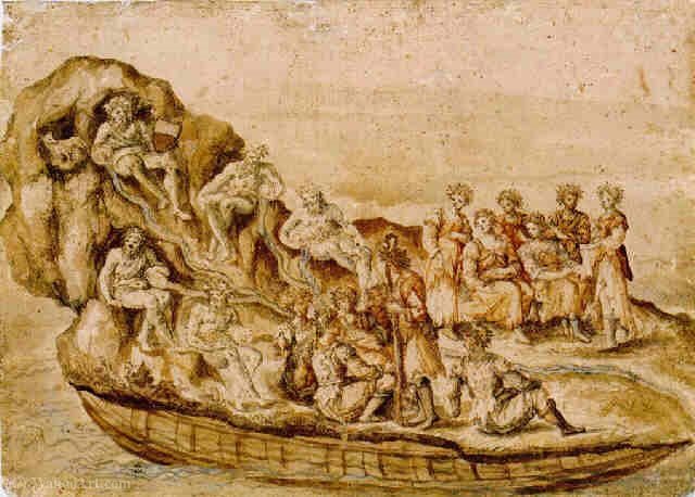 Wikioo.org - The Encyclopedia of Fine Arts - Painting, Artwork by Giulio Parigi - Design for a festivity A fantastic barge with an allegorical figure holding the shield of the city of Siena