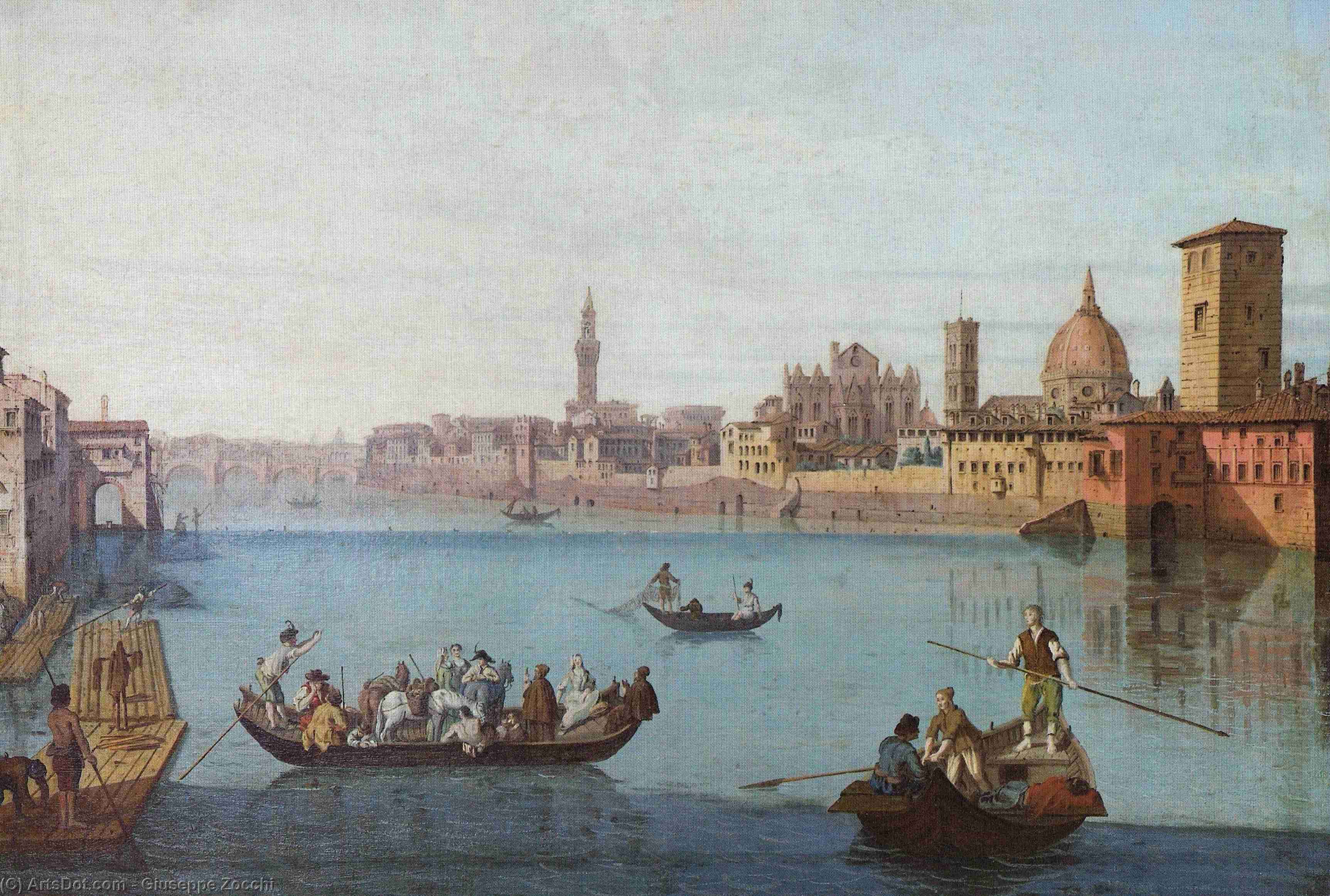 Wikioo.org - The Encyclopedia of Fine Arts - Painting, Artwork by Giuseppe Zocchi - Florence from the river Arno