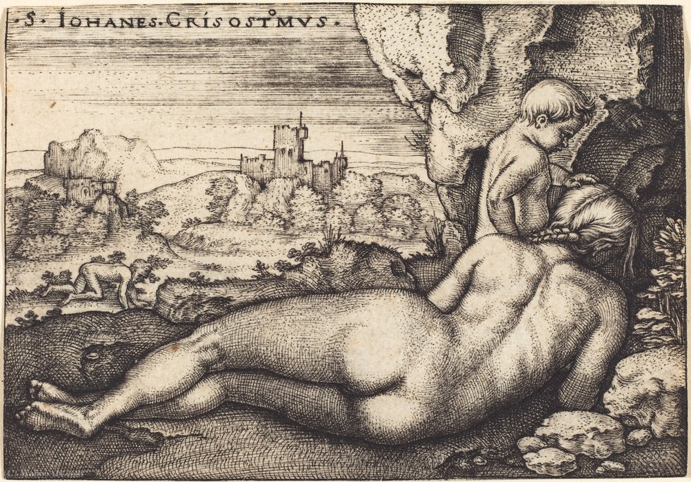 Wikioo.org – L'Encyclopédie des Beaux Arts - Peinture, Oeuvre de Hans Sebald Beham - La Pénitence de Saint Jean Chrysostome