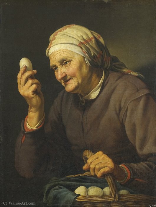 WikiOO.org - Encyclopedia of Fine Arts - Maleri, Artwork Hendrick Bloemaert - Old woman selling eggs