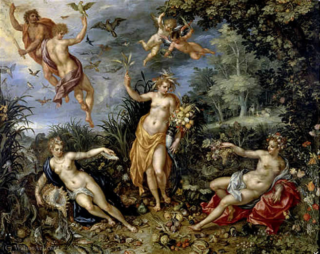 Wikioo.org - The Encyclopedia of Fine Arts - Painting, Artwork by Hendrick De Clerck - Abundance and the Four Elements