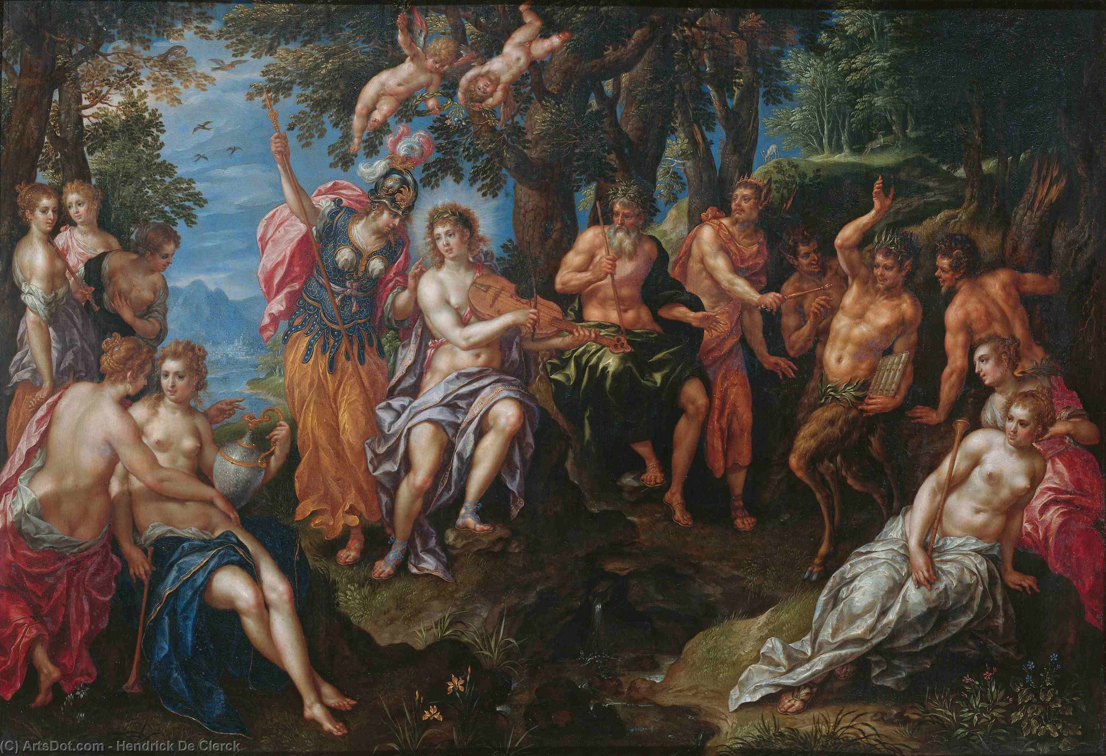 WikiOO.org - Enciklopedija dailės - Tapyba, meno kuriniai Hendrick De Clerck - The contest between Apollo and Pan