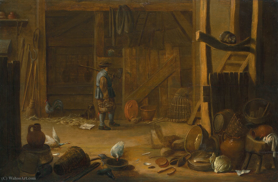 WikiOO.org - Encyclopedia of Fine Arts - Maalaus, taideteos Hendrick Maertensz Sorgh - Interior with poultry and various implements of the household