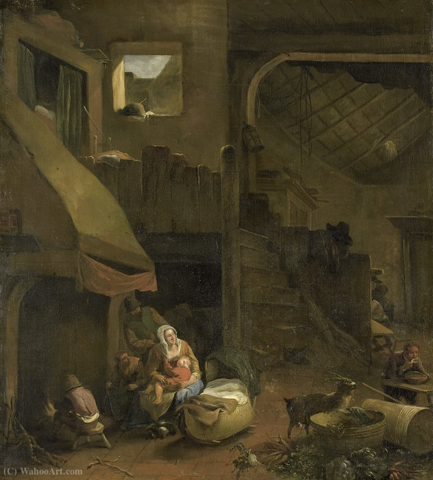WikiOO.org - دایره المعارف هنرهای زیبا - نقاشی، آثار هنری Hendrick Mommers - Interior of a Peasant Hut