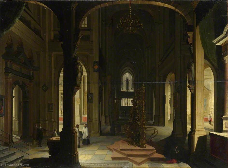 Wikioo.org - The Encyclopedia of Fine Arts - Painting, Artwork by Hendrick Van The Younger Steenwyck - Interior of a Church at Night