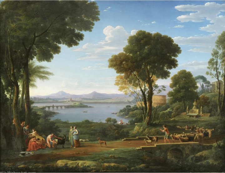 Wikioo.org – L'Enciclopedia delle Belle Arti - Pittura, Opere di Hendrik Frans Van Lint - Un paesaggio con la Nurture di Giove