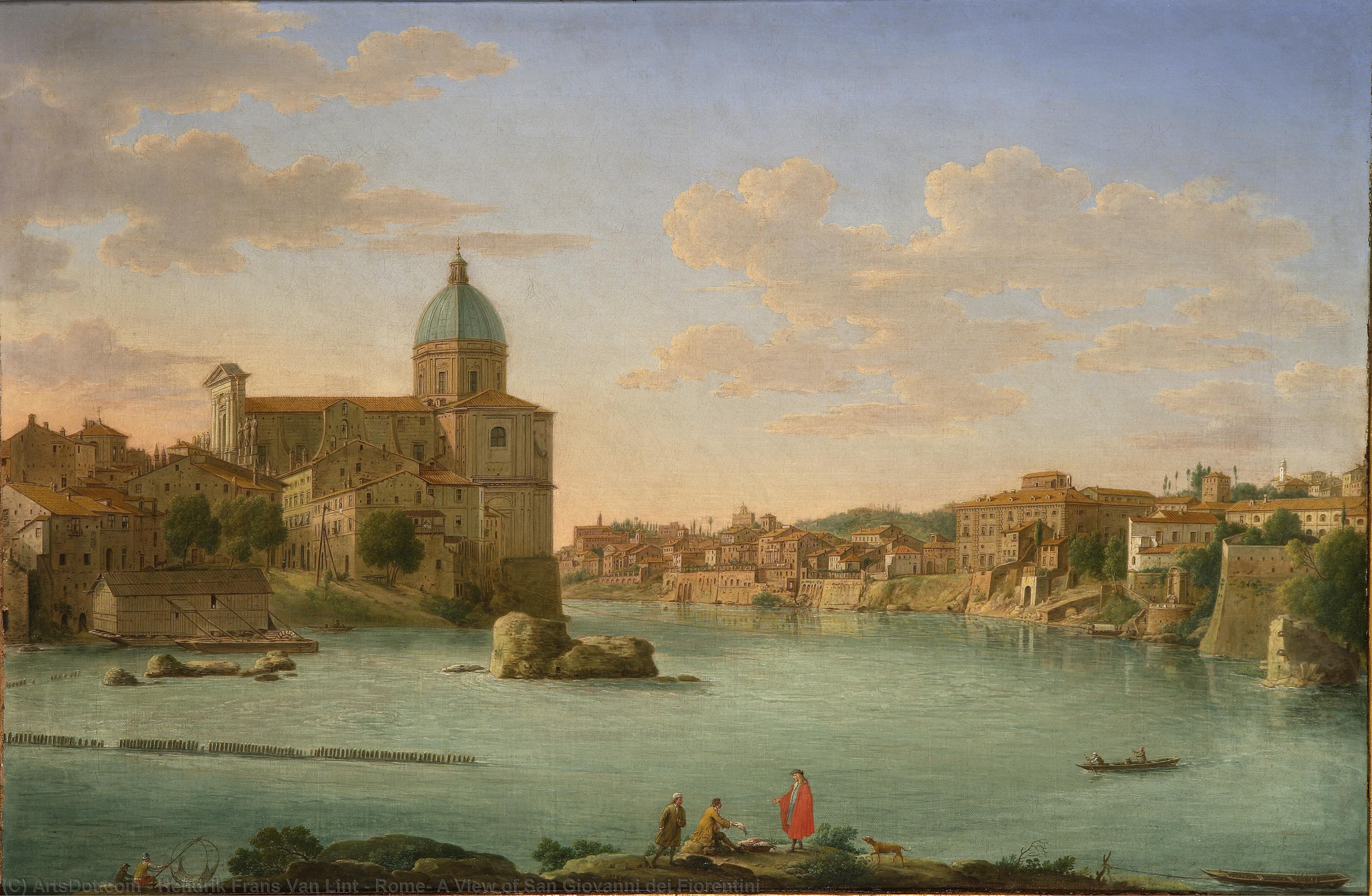 WikiOO.org - Enciklopedija dailės - Tapyba, meno kuriniai Hendrik Frans Van Lint - Rome, A View of San Giovanni dei Fiorentini
