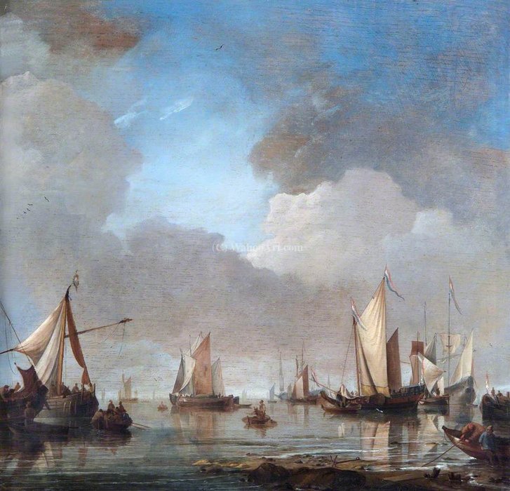 Wikioo.org - สารานุกรมวิจิตรศิลป์ - จิตรกรรม Hendrik Jakobsz Dubbels - Large Ships and Boats in a Calm