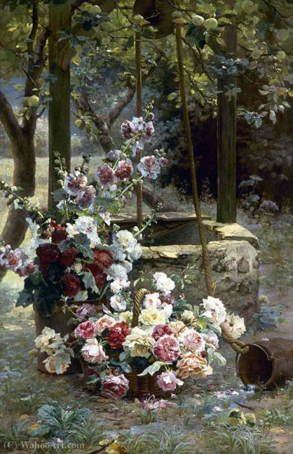 WikiOO.org - Encyclopedia of Fine Arts - Maľba, Artwork Henri Biva - Flowers near a well