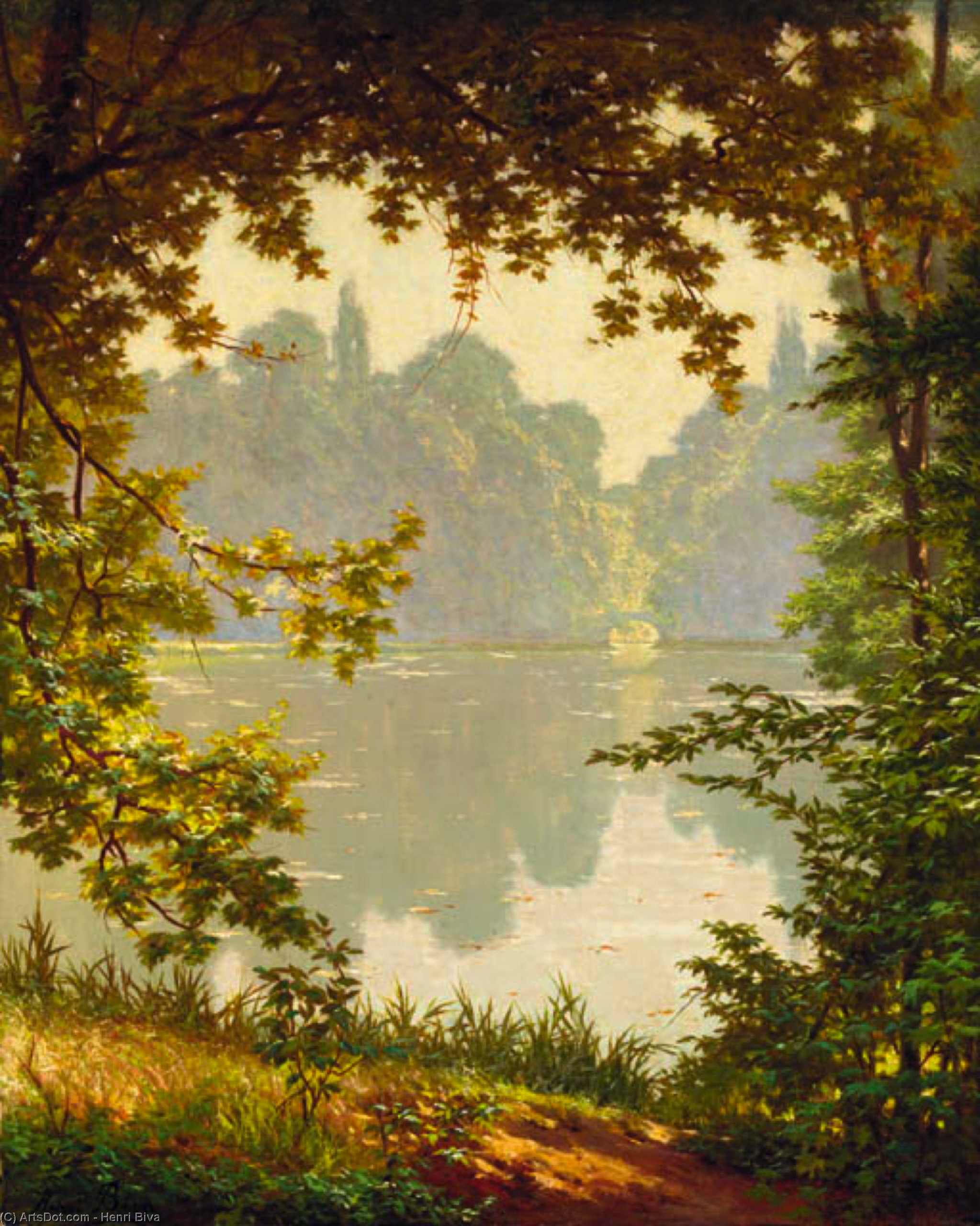 Wikioo.org - The Encyclopedia of Fine Arts - Painting, Artwork by Henri Biva - Looking out onto a lake on a summer day
