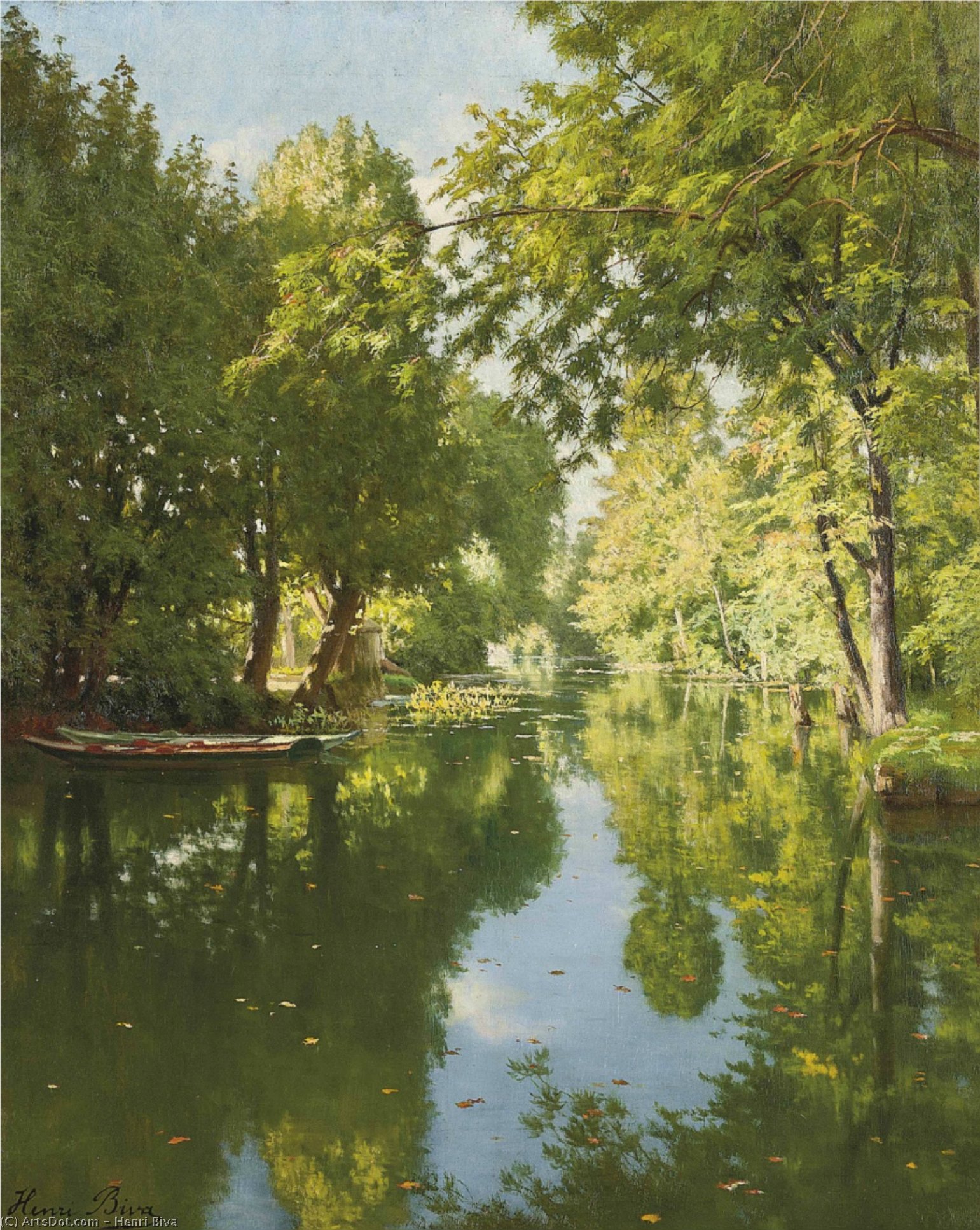 Wikioo.org - The Encyclopedia of Fine Arts - Painting, Artwork by Henri Biva - Punts moored on still waters