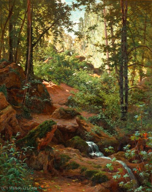 WikiOO.org - אנציקלופדיה לאמנויות יפות - ציור, יצירות אמנות Henri Biva - Woodland interior with brook