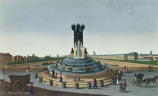 Wikioo.org - The Encyclopedia of Fine Arts - Painting, Artwork by Henri Courvoisier Voisin - The Elephant Fountain at the Place de la Bastille, c.1815 - (20)