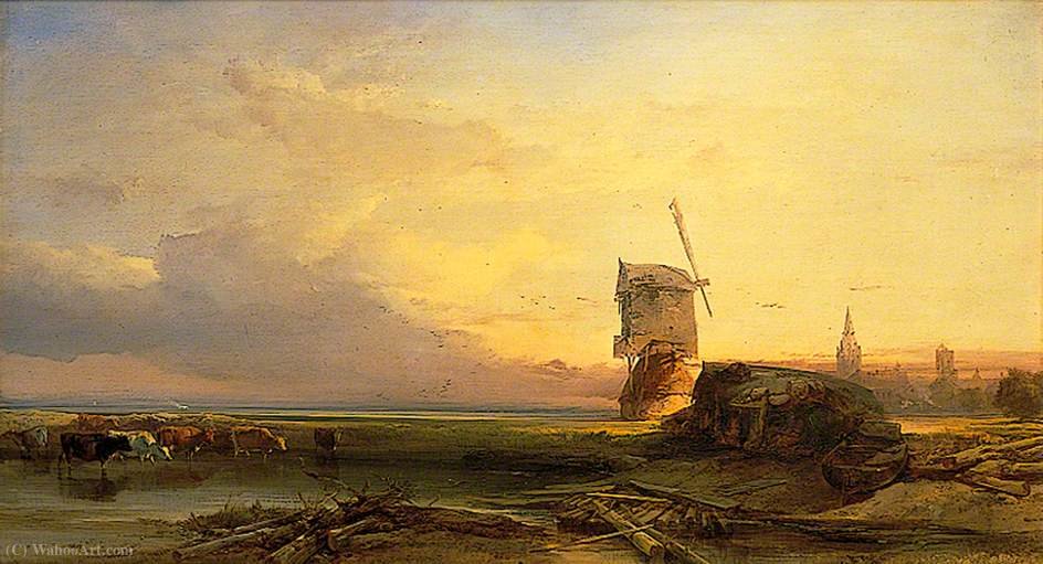 Wikioo.org – L'Encyclopédie des Beaux Arts - Peinture, Oeuvre de Henry Bright - Scène rivage près de Leyde, en Hollande