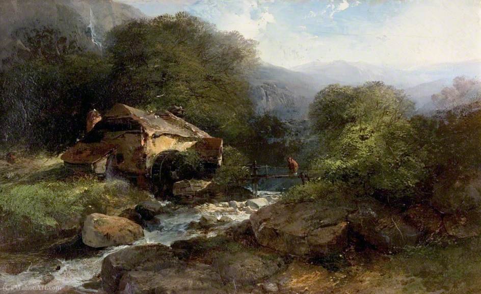 Wikioo.org - The Encyclopedia of Fine Arts - Painting, Artwork by Henry Bright - Welsh Landscape with a Watermill