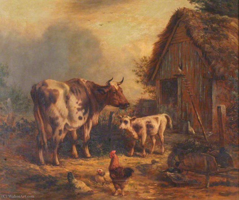 WikiOO.org - 백과 사전 - 회화, 삽화 Henry Charles Bryant - Farmyard scene