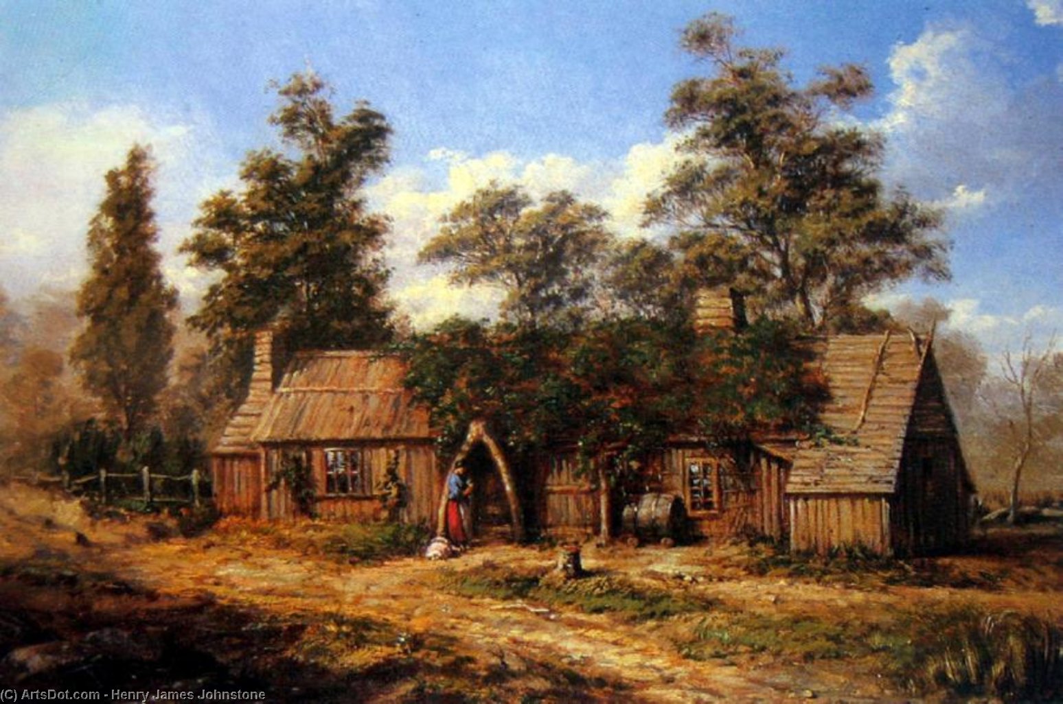 Wikioo.org - Die Enzyklopädie bildender Kunst - Malerei, Kunstwerk von Henry James Johnstone - Bush hütte nahe Woodend , ( 1871 )
