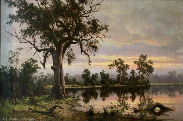 Wikoo.org - موسوعة الفنون الجميلة - اللوحة، العمل الفني Henry James Johnstone - On the Murray Flats, South Australia , (1880)