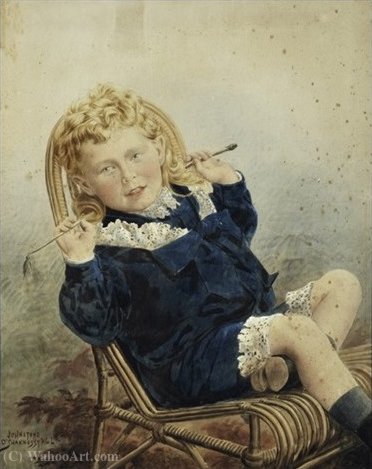 Wikioo.org - The Encyclopedia of Fine Arts - Painting, Artwork by Henry James Johnstone - Portrait of a Boy Holding a Riding Crop , ca. (1865)