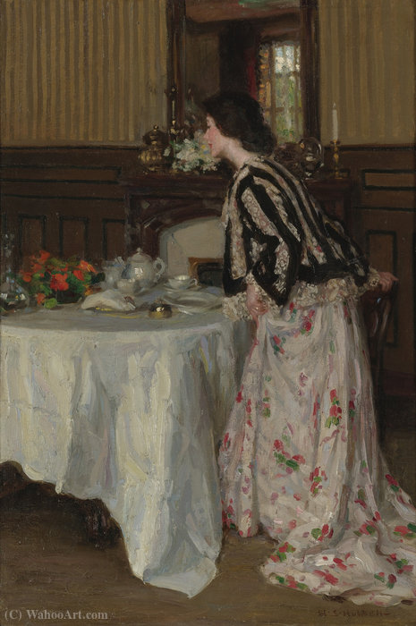 WikiOO.org - Encyclopedia of Fine Arts - Maleri, Artwork Henry Salem Hubbell - Tea time