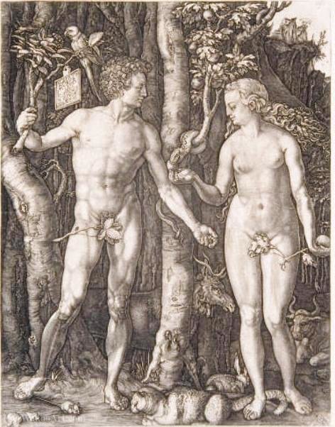 Wikioo.org - The Encyclopedia of Fine Arts - Painting, Artwork by Hieronymus Wierix - Adam and Eve after Durer