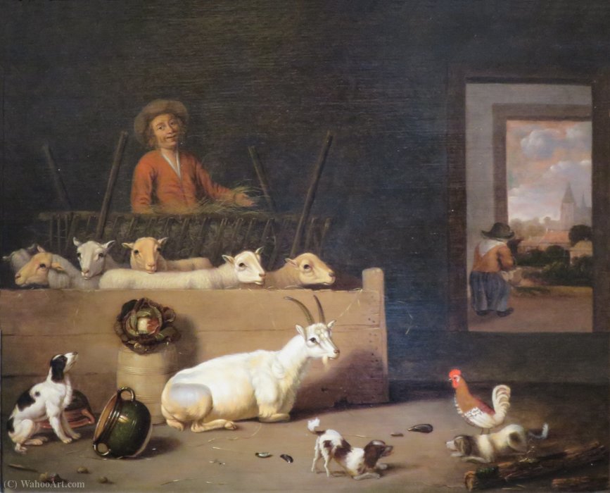 WikiOO.org - Εγκυκλοπαίδεια Καλών Τεχνών - Ζωγραφική, έργα τέχνης Hubert Van Ravesteyn - Peasant and Fold in Cattle Shed